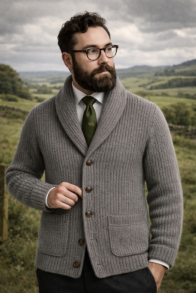 William Lockie Windsor 4-Ply Lambswool Shawl Collar Cardigan